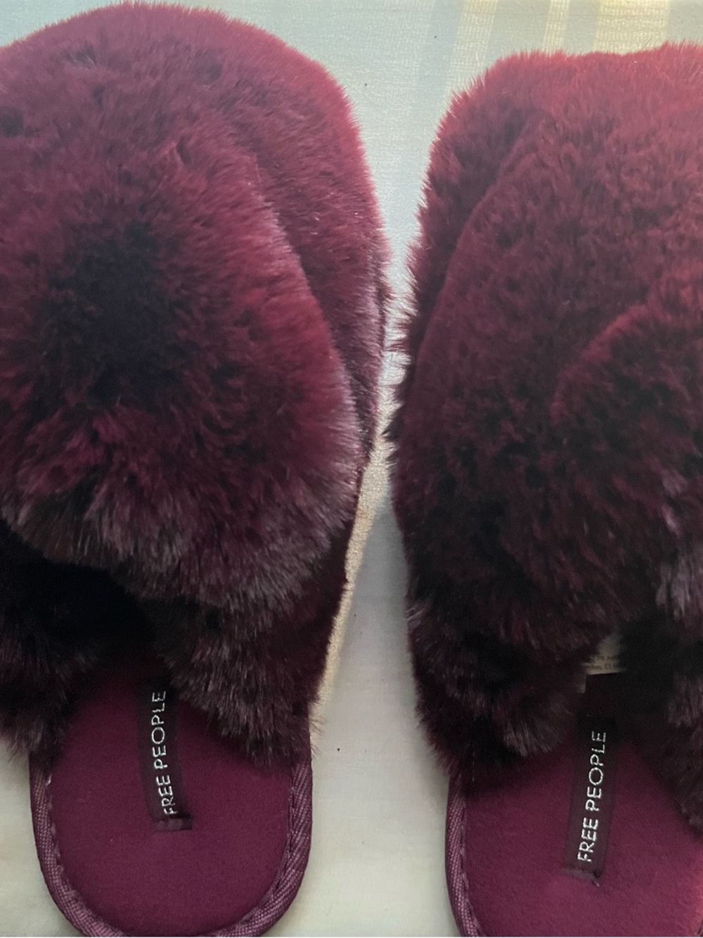 Free People Wine Faux Fur Slide Slippers